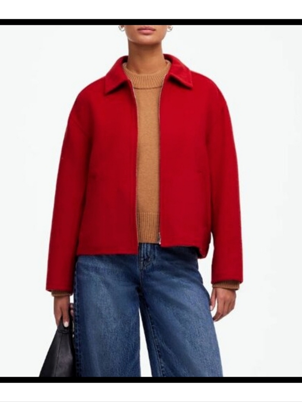 Madewell Double Faced Wool Blend Zipper Jacket Rounded Sleeve Red Size Medium